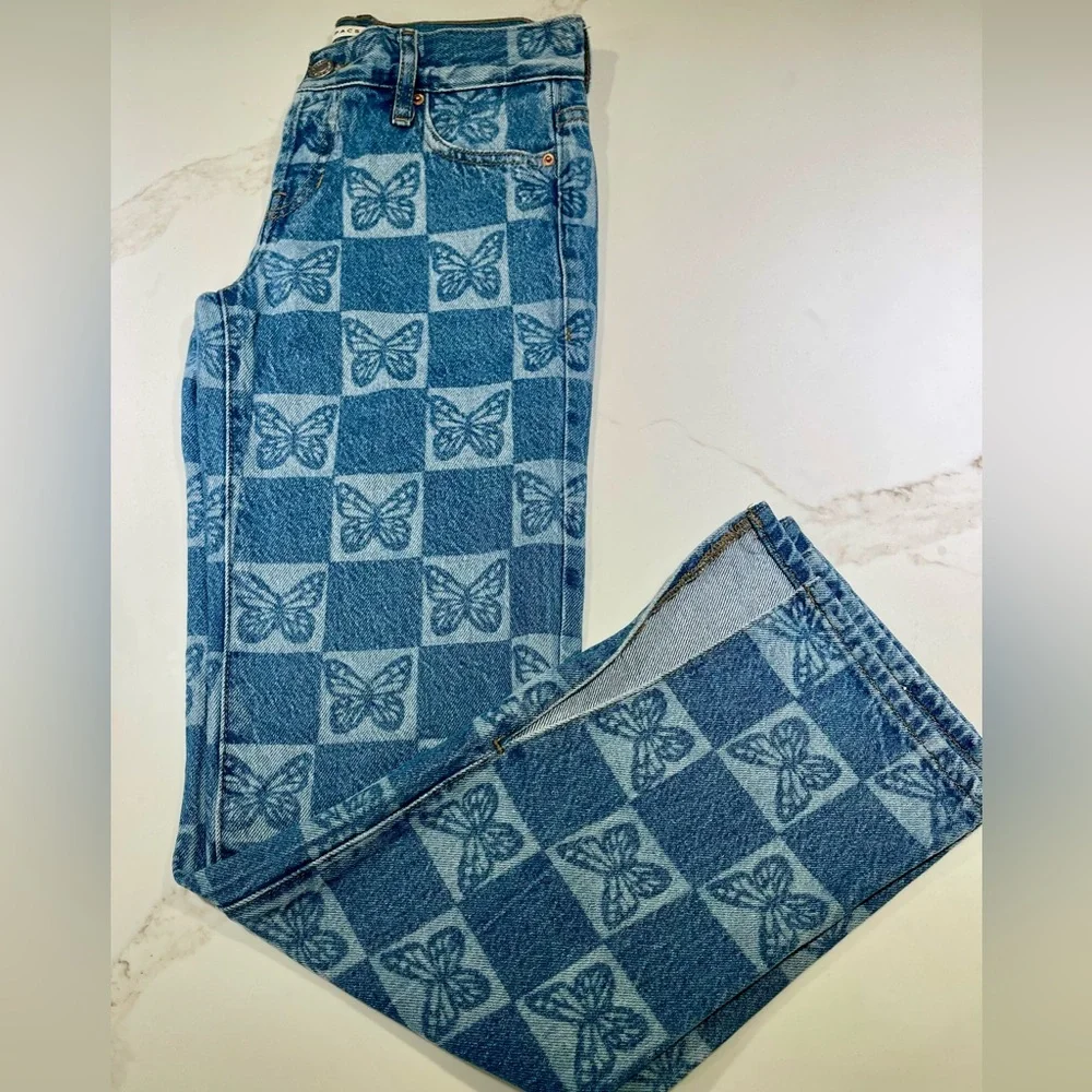 PACSUN Jeans, Low Rise Straight, Boho Butterflies, Medium Blue, Size 22(0) - Picture 4 of 6